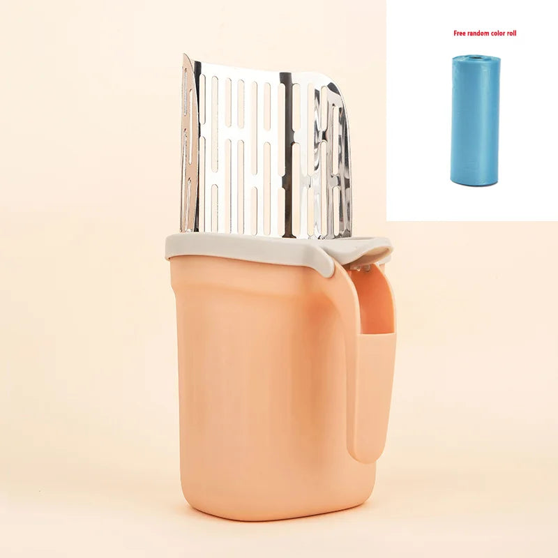 Cat Litter Scoop with Built-In Waste Bin and Refill Bag Holder – Stainless Steel Self-Cleaning Cat Litter Shovel