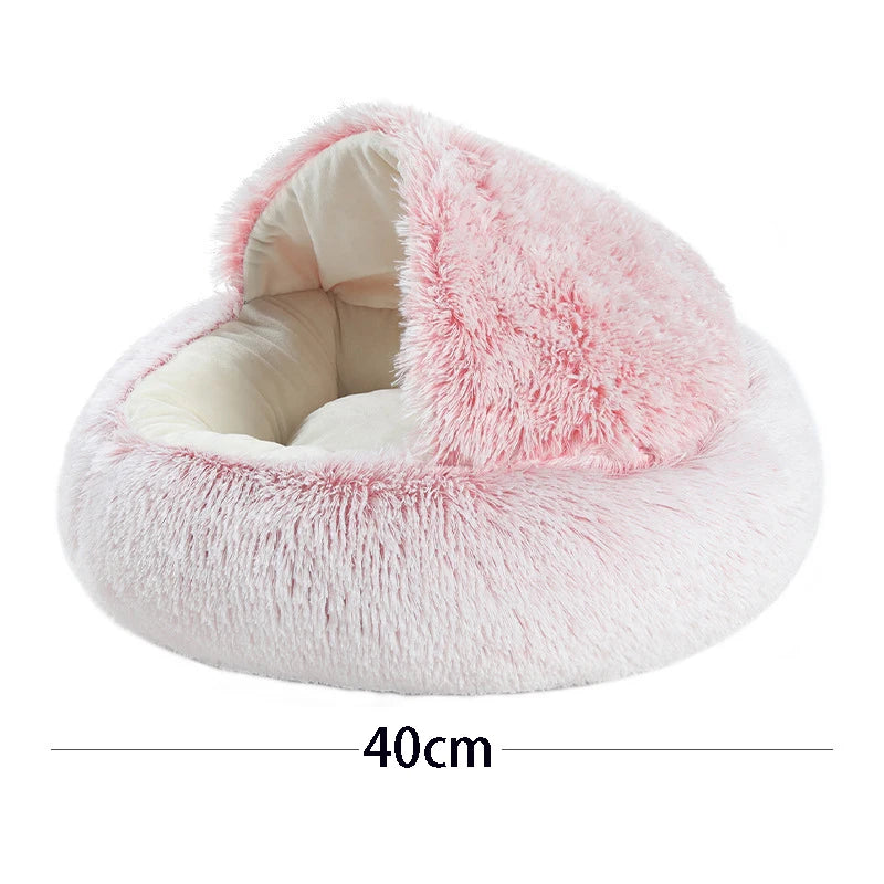 Warm Plush Cat Cave Bed with Cover – Cozy Round Pet Nest for Small Dogs & Kittens