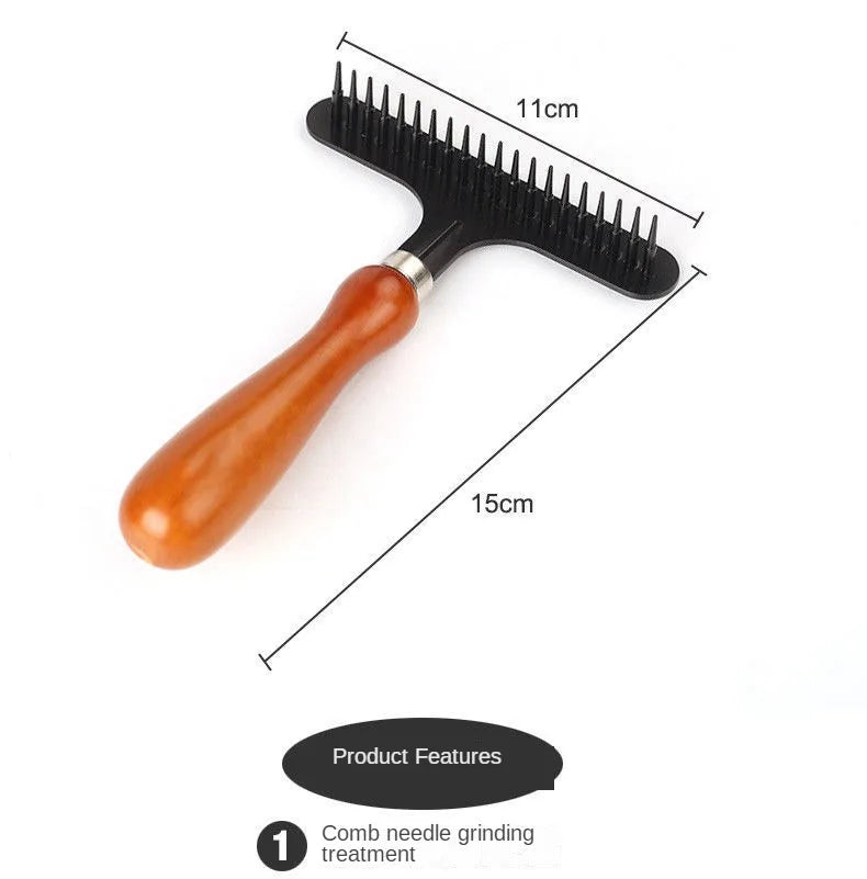 Pet Undercoat Rake Deshedding Tool | Wooden Handle Dog & Cat Grooming Brush