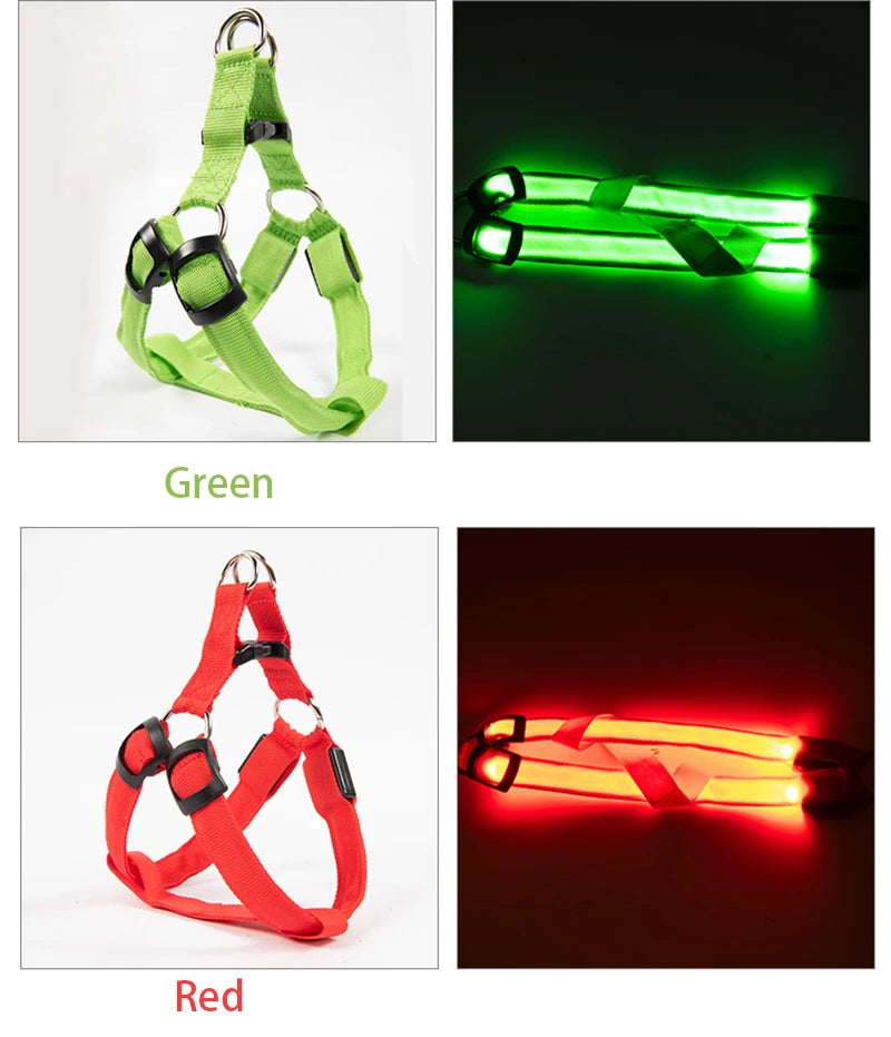 Adjustable LED Dog Harness Usb Rechargeable Flashing Night Safety No Pull Collars Harness For Small Medium Dogs Pets Arnes Perro