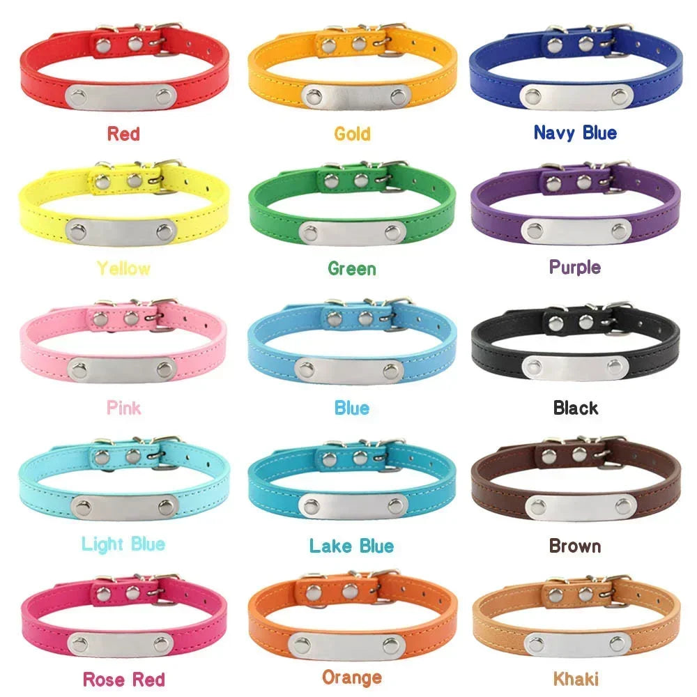 Personalized PU Leather Dog Collar with Engraved Name ID Tag – Adjustable Anti-Lost Pet Collar for Small Medium Large Dogs and Cats