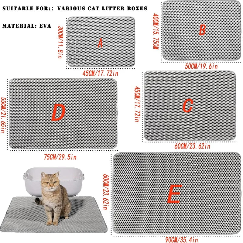 Large Waterproof Double Layer Cat Litter Mat – EVA Honeycomb Litter Trapper with Non-Slip Base for Cats and Kittens