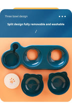 3-in-1 Tilted Cat Bowl Set with Gravity Water Feeder – Neck Protection Pet Feeding Station