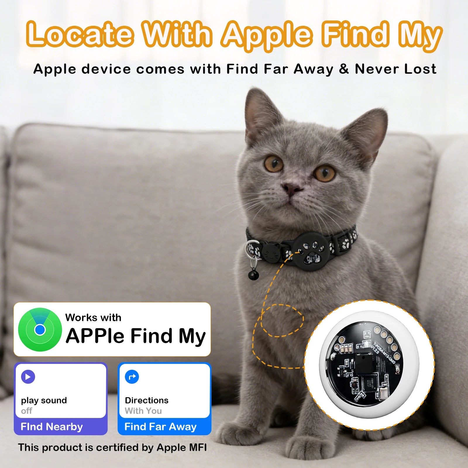 MOSON Smart Pet GPS Tracker Collar for Cats and Small Pets | iOS Compatible