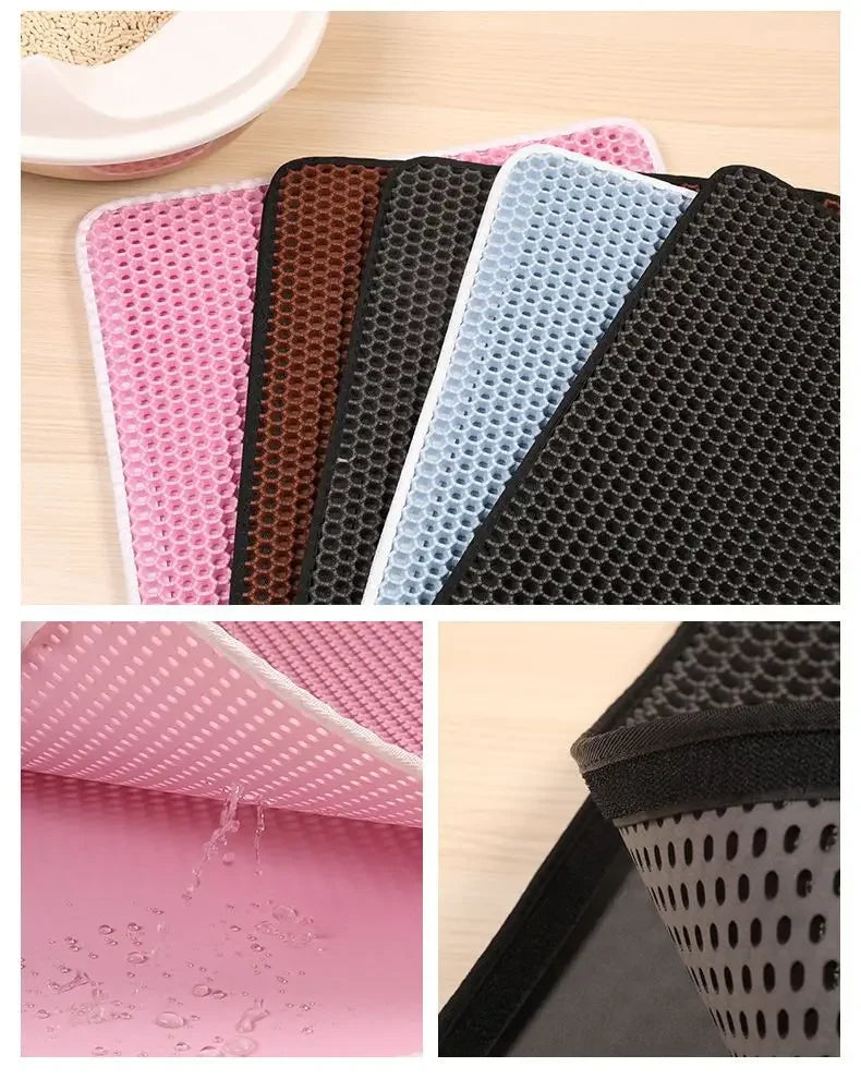 Non-Slip Waterproof Double Layer Cat Litter Mat – Washable Pet Litter Catcher Pad for Clean Home