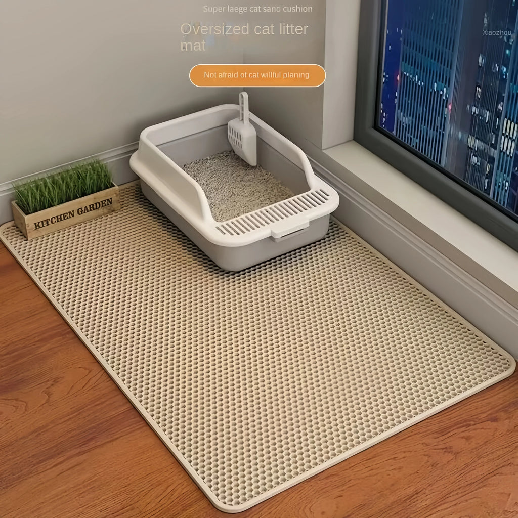Waterproof Double Layer Cat Litter Mat – Honeycomb EVA Litter Trapping Mat, Non-Slip Washable Pet Toilet Floor Protector