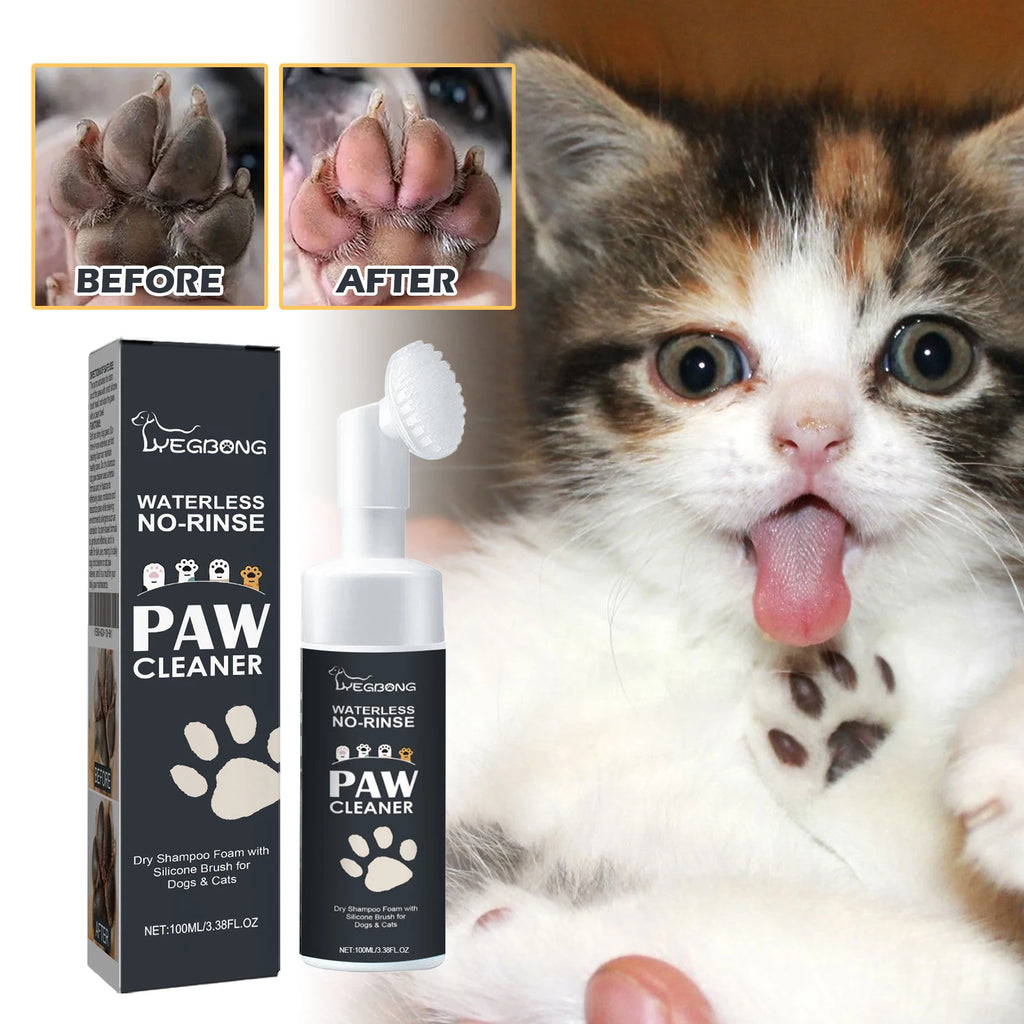 Pet Paw Foam Cleaner 100ml – No-Rinse Dry Shampoo for Dogs & Cats with Brush, Deep Cleaning Paw Dirt & Mud Remover
