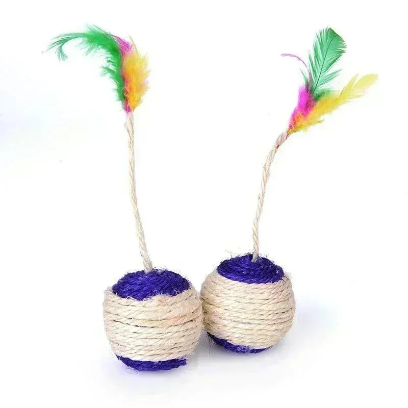Interactive Sisal Cat Scratching Ball with Feather Toy – Natural Claw Grinder & Training Toy for Kittens and Cats