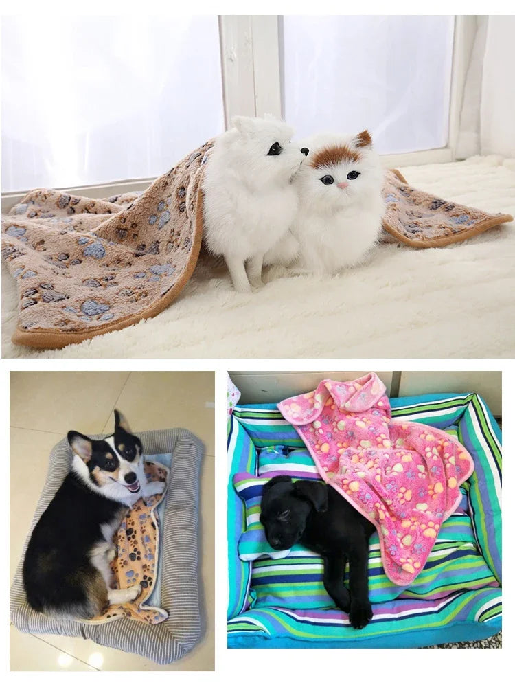 Soft Paw Print Pet Blanket for Dogs and Cats | Coral Fleece Warm Sleeping Pad All Seasons