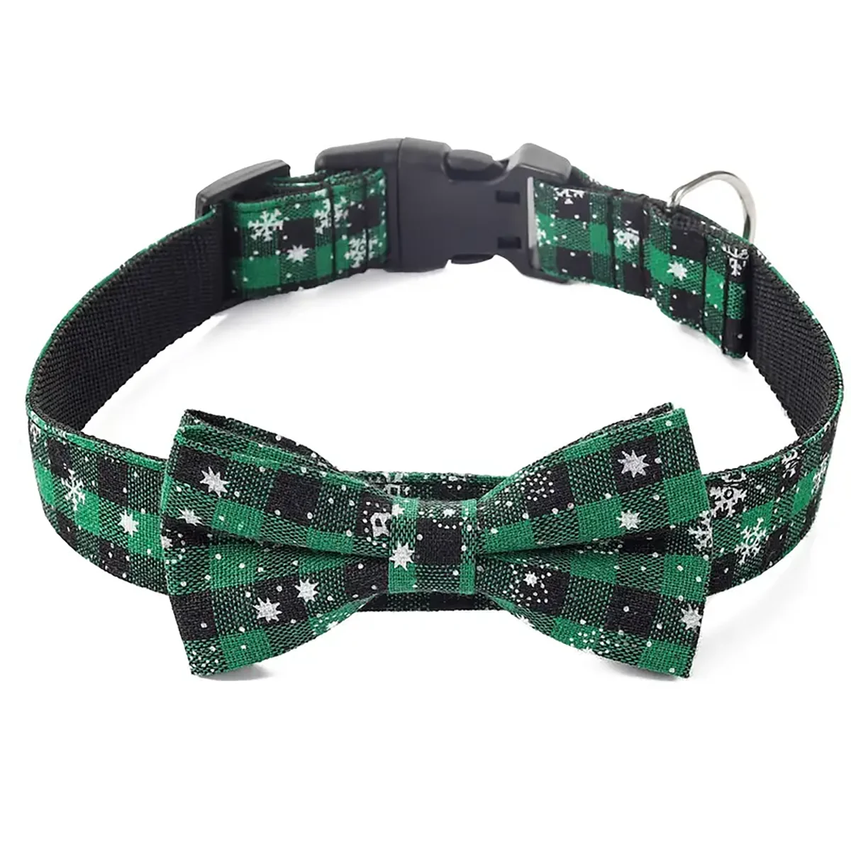 Christmas Plaid Dog Collar with Bow Tie and Snowflake Design | Adjustable Holiday Pet Collar for Small Large Dogs and Cats