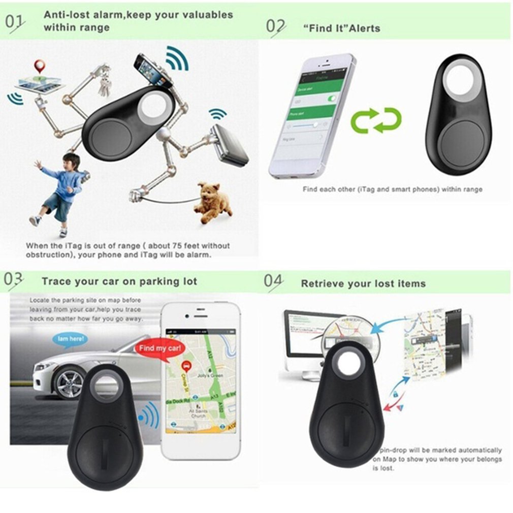 Mini Bluetooth 4.0 Smart Anti-Lost Tracker Tag for Pets, Kids, Wallet, Keys – Wireless Key Finder with Alarm and Phone Finder App Support (iOS and Android)