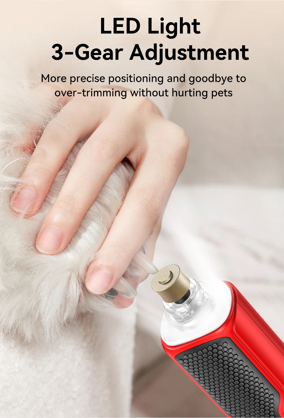 ROJECO Electric Pet Nail Grinder – Rechargeable Dog & Cat Nail Trimmer with LED Light, 7-Speed Adjustable Quiet Paw Grooming Tool