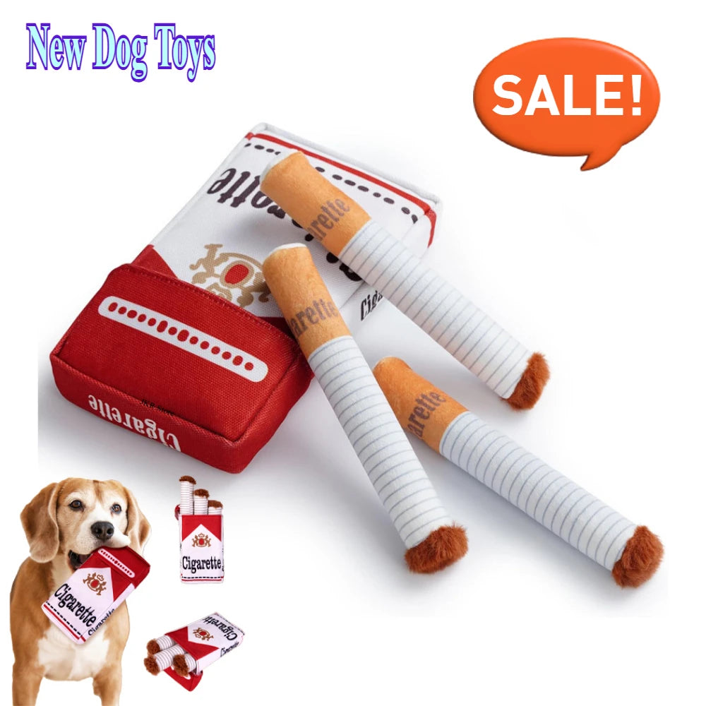 Funny Cigarette Plush Dog Toy – Interactive Squeaky Chew & Teething Toy