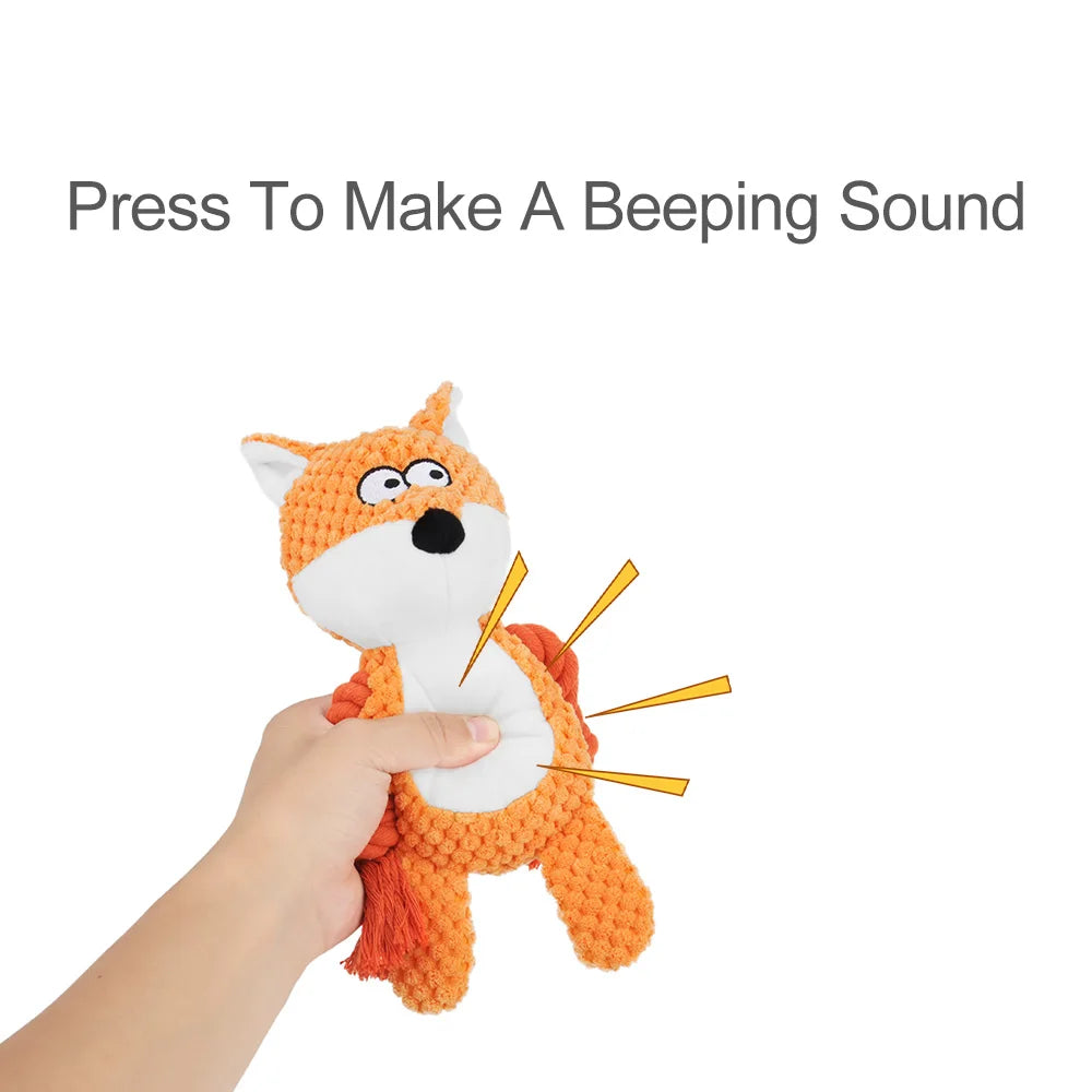 Cute Animal Rope Dog Toy – Plush Squeaky Knot Chew Toy for Puppies and Dogs (Rabbit Monkey Cartoon)