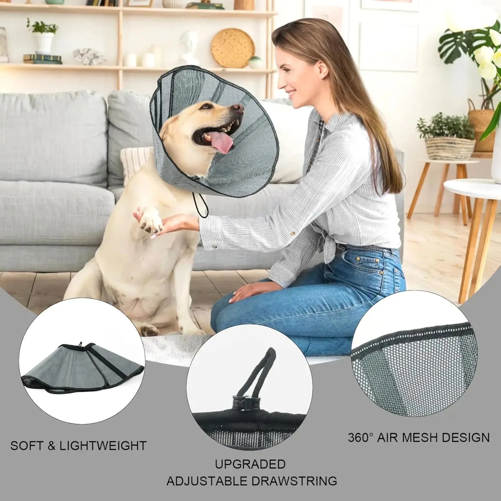 Soft Dog Cone Collar for Large and Extra Large Dogs | Adjustable Recovery E-Collar Alternative After Surgery