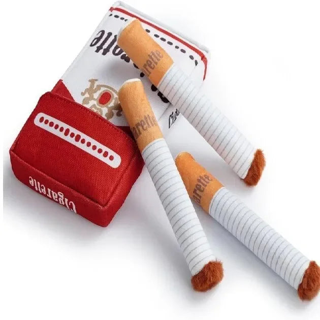 Funny Cigarette Plush Dog Toy – Interactive Squeaky Chew & Teething Toy