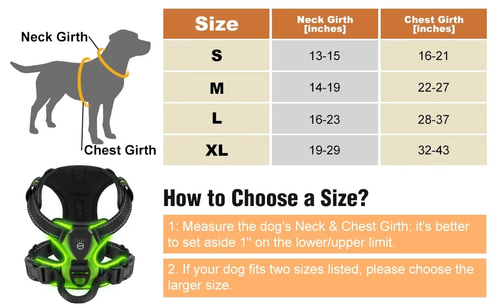 LED Glowing Luminous Dog Harnesses Essential for Dog Walking Safety At Night Dog Vest with Three LED Light Modes Rechargeable