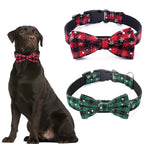 Christmas Plaid Dog Collar with Bow Tie and Snowflake Design | Adjustable Holiday Pet Collar for Small Large Dogs and Cats