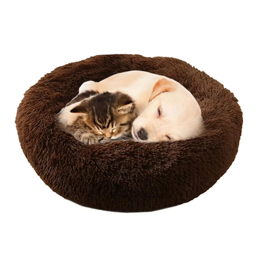 Warm Faux Fur Calming Donut Pet Bed for Cats & Small Dogs – Washable Plush Sleeping Cushion