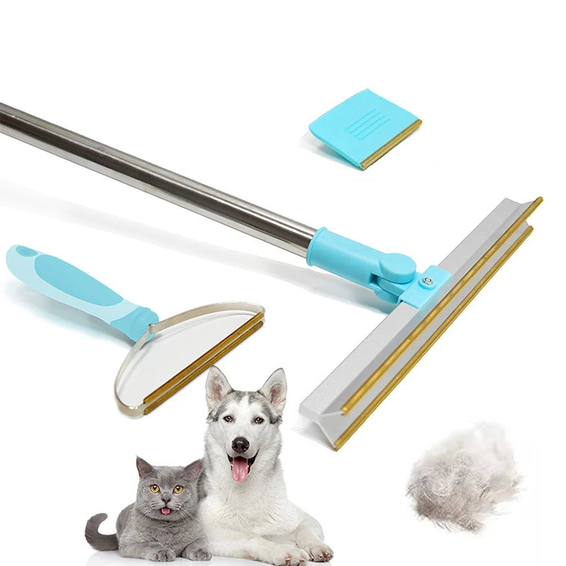 Pet Hair Remover Set – 3-in-1 Carpet Rake Tool with Telescopic Handle for Dog & Cat Fur Cleaning