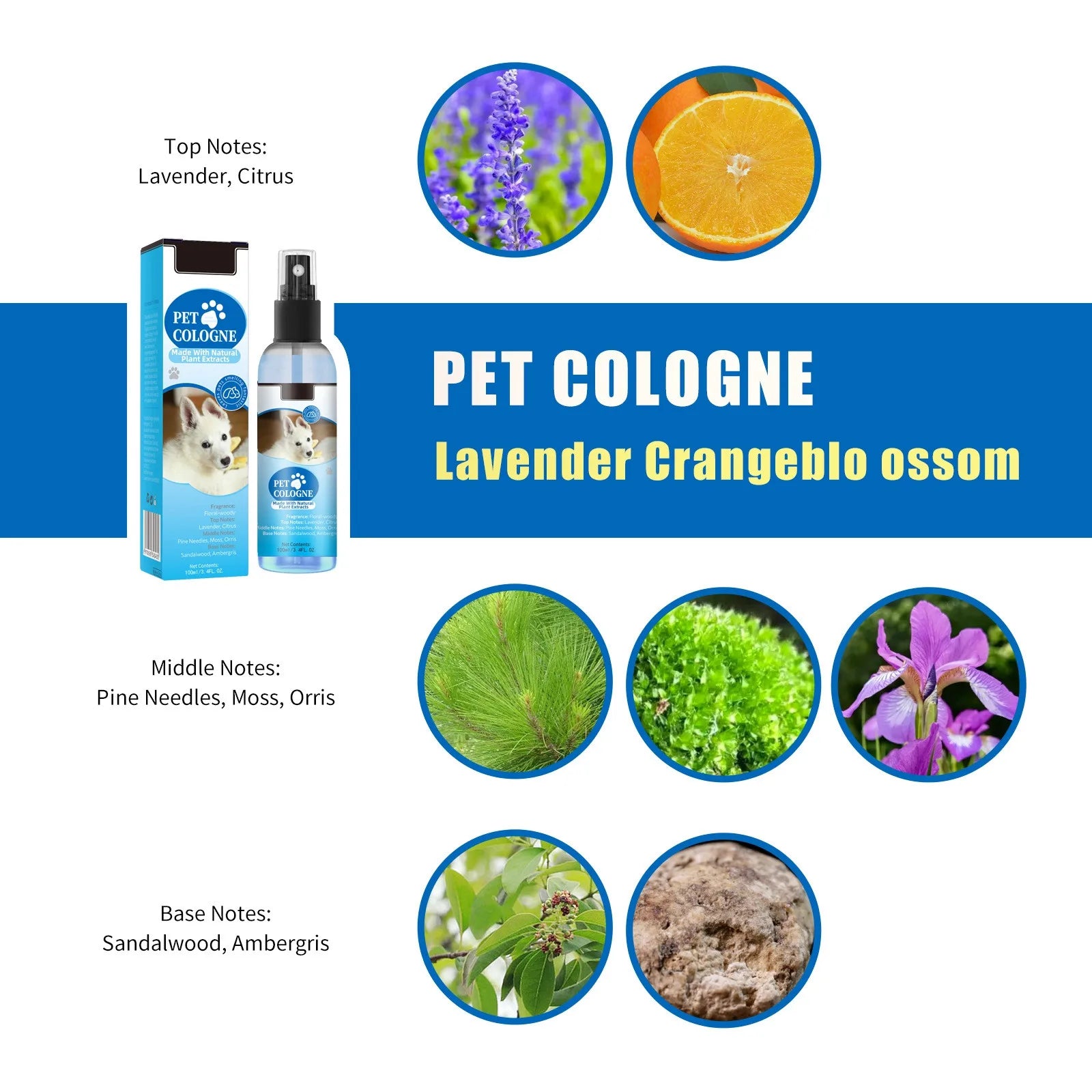 Pet Odor Eliminator Spray for Dogs and Cats – Long Lasting Deodorizing Perfume & Coat Freshener 100ml