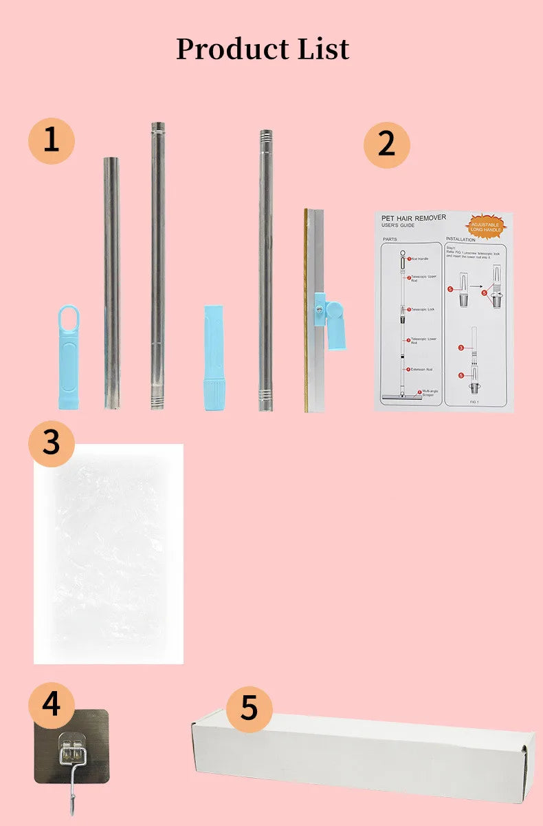 Pet Hair Remover Set – 3-in-1 Carpet Rake Tool with Telescopic Handle for Dog & Cat Fur Cleaning