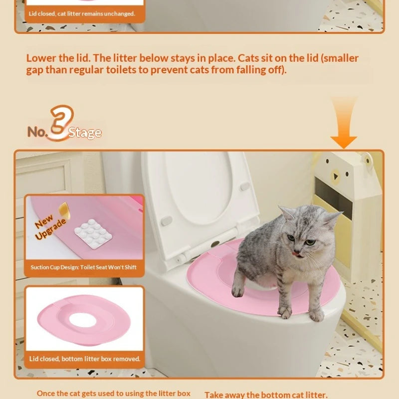 Reusable Cat Toilet Training Kit – Plastic Cat Toilet Trainer Seat for Litter-Free Potty Training Cats and Kittens