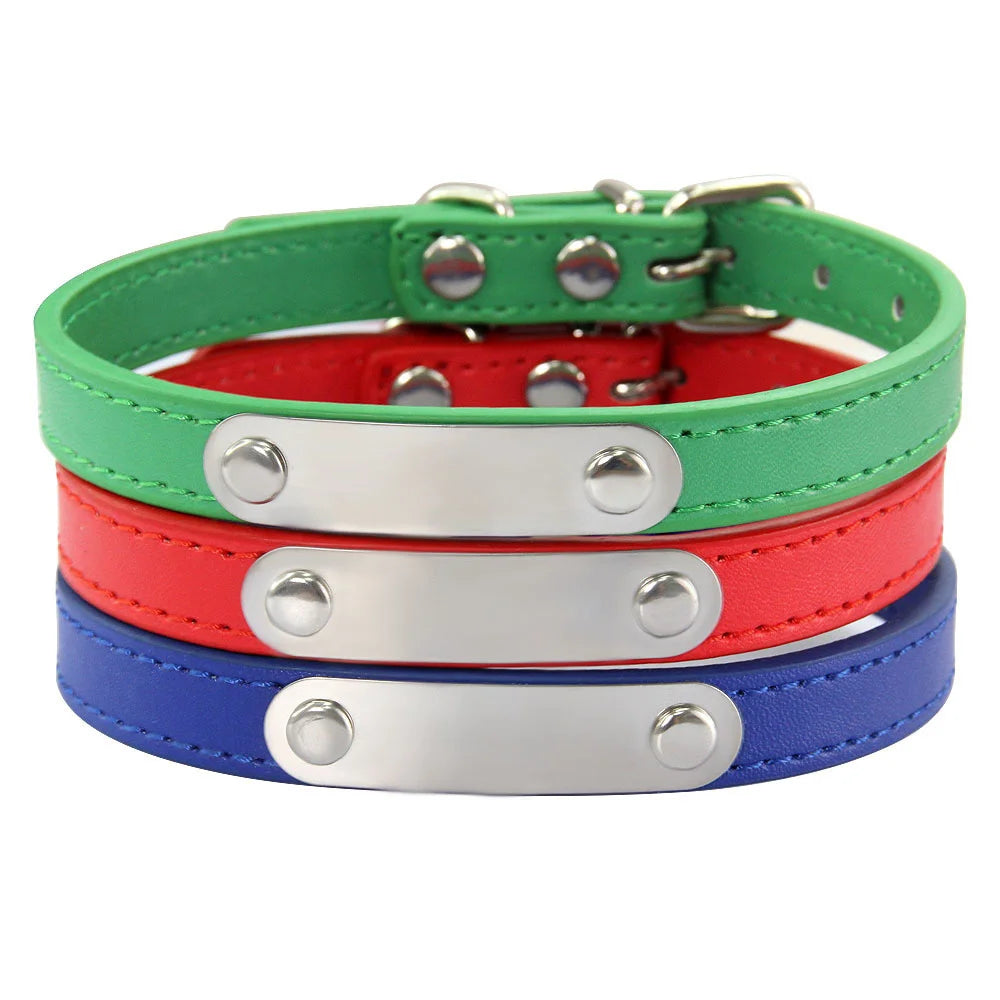 Personalized PU Leather Dog Collar with Engraved Name ID Tag – Adjustable Anti-Lost Pet Collar for Small Medium Large Dogs and Cats