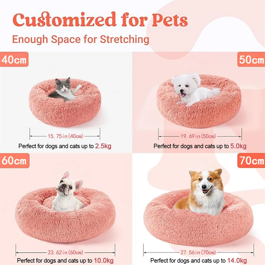 Soft Faux Fur Calming Donut Pet Bed for Cats & Dogs – Warm Washable Round Sleeping Cushion