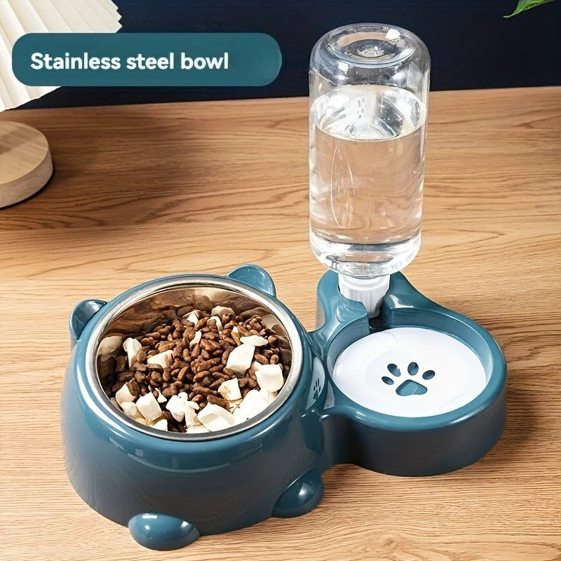 Automatic Cat & Dog Feeder with Water Dispenser – Gravity Feeding System, No Electricity Needed, Slanted Anti-Spill Bowl Design