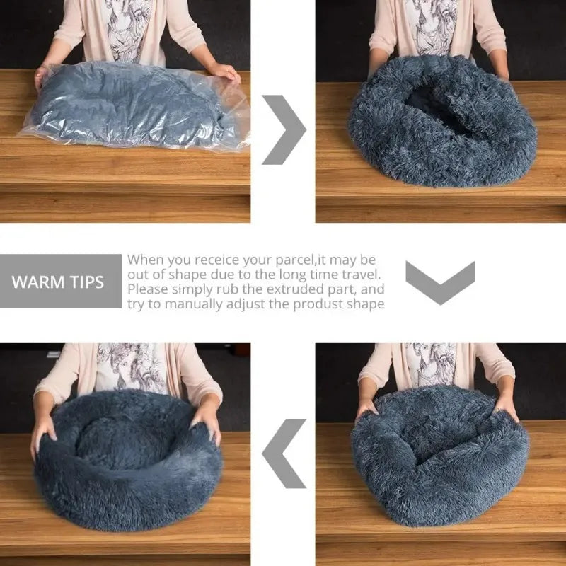Super Soft Plush Cat Bed – Washable Donut Pet Bed for Cats and Small Dogs