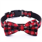 Christmas Plaid Dog Collar with Bow Tie and Snowflake Design | Adjustable Holiday Pet Collar for Small Large Dogs and Cats
