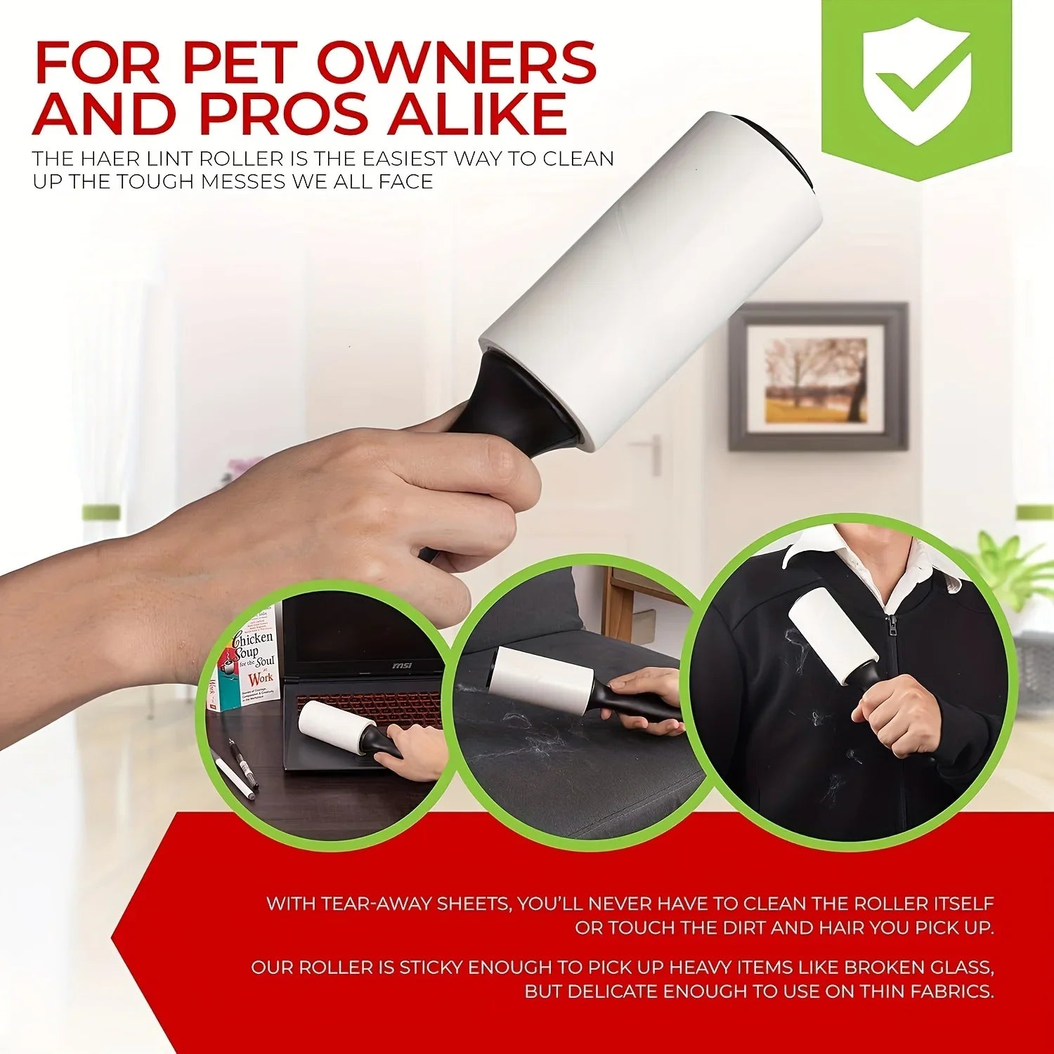Extra Sticky Lint Roller for Pet Hair Removal – 60 Sheets Roll for Dog & Cat Hair