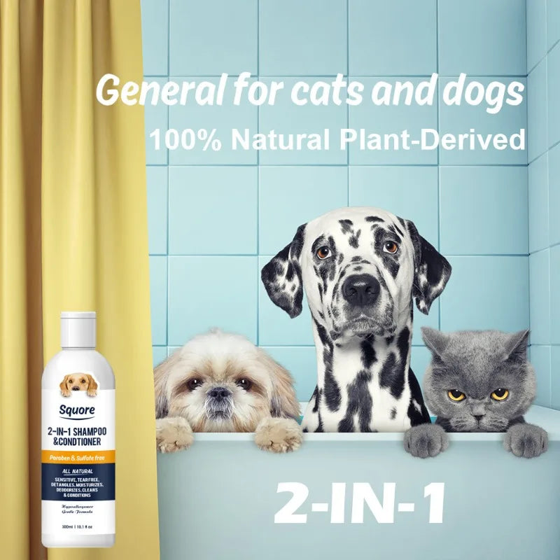 Deodorizing Pet Shampoo and Conditioner 300ml – PH Balanced Moisturizing Bath Foam for Dogs & Cats