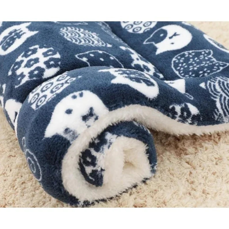 Bear Pattern Soft Fleece Pet Sleeping Mat – Washable Warm Dog and Cat Bed Blanket