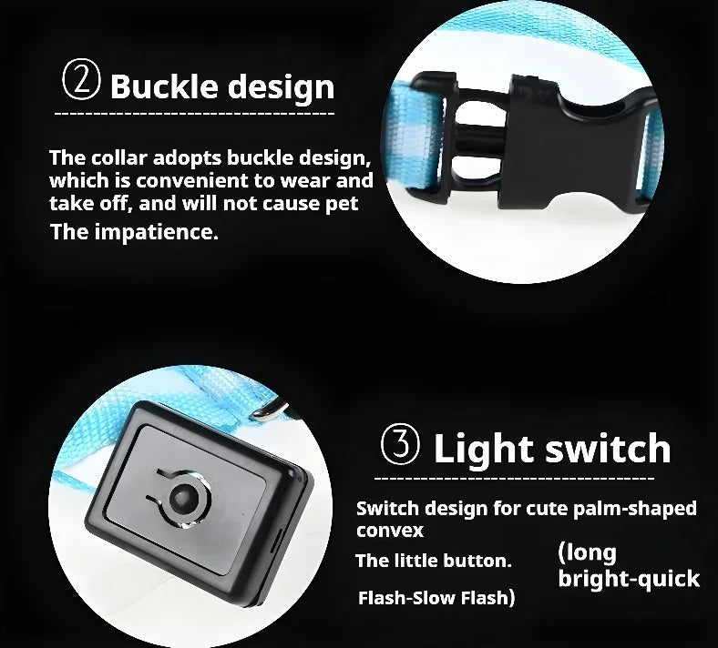 LED Nylon Dog Collar – Flashing Glow in the Dark Night Safety Collar for Dogs