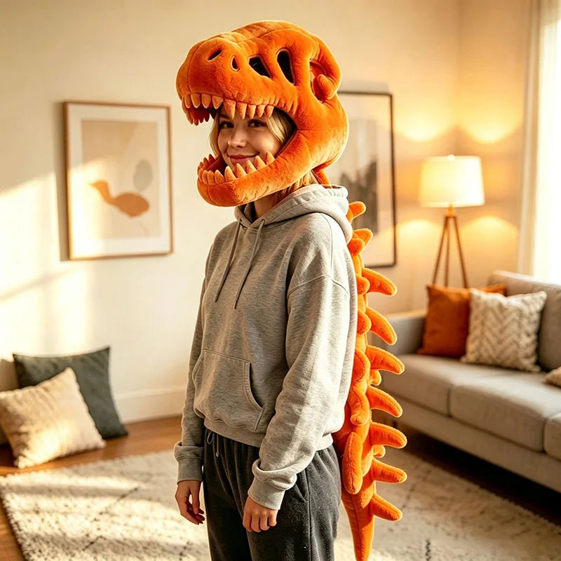 Funny T-Rex Skeleton Plush Hat – Dinosaur Bone Fossil Costume Headwear