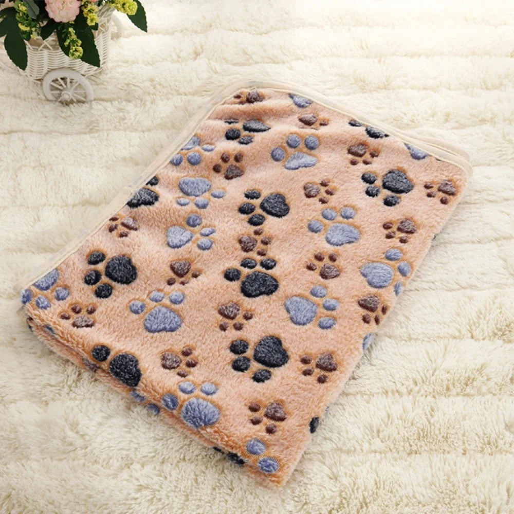 Soft Paw Print Pet Blanket for Dogs and Cats | Coral Fleece Warm Sleeping Pad All Seasons