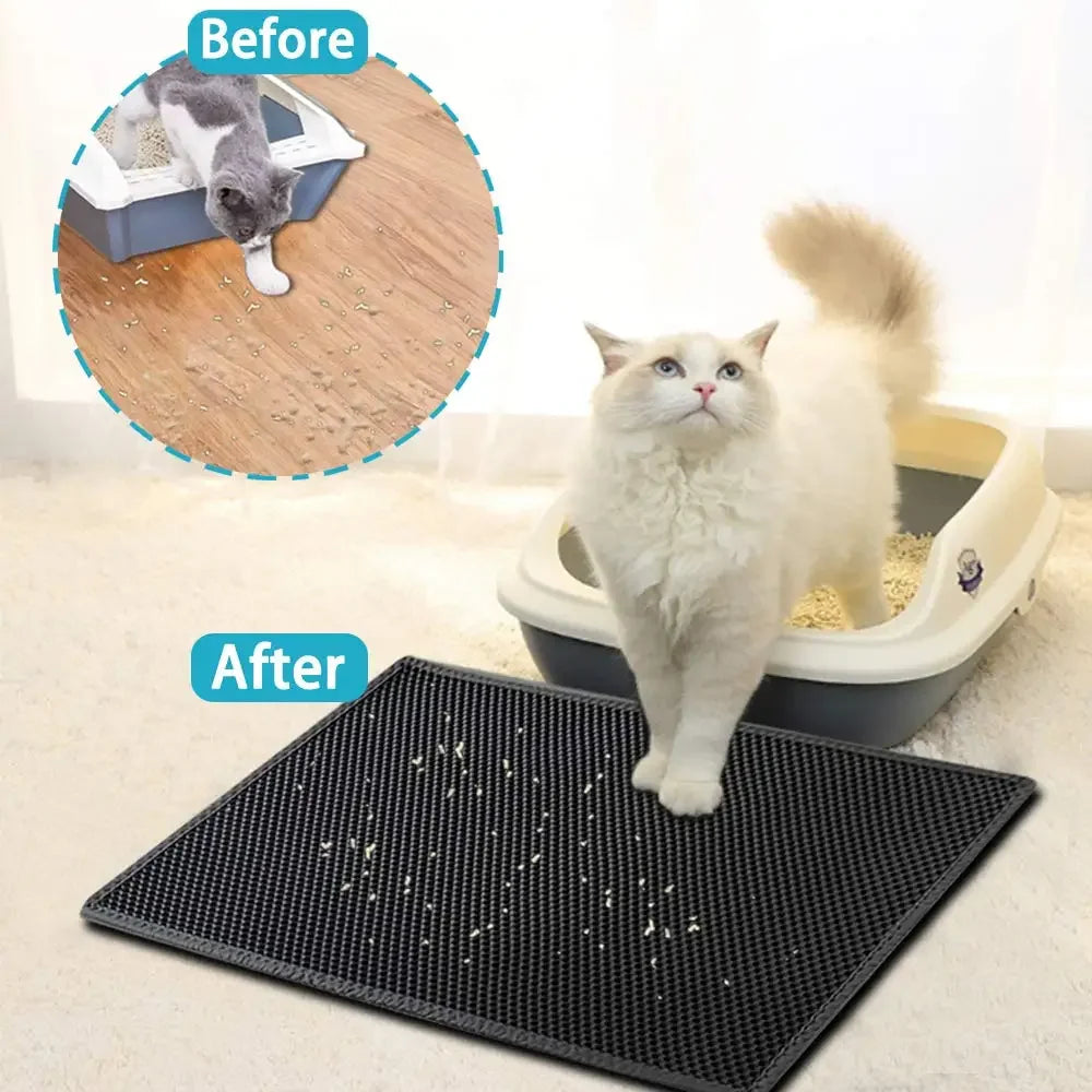 Non-Slip Waterproof Double Layer Cat Litter Mat – Washable Pet Litter Catcher Pad for Clean Home