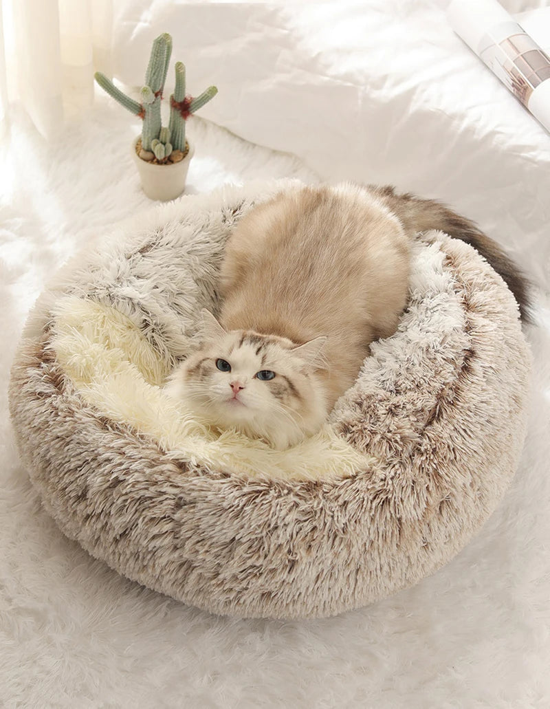 Warm Plush Cat Cave Bed with Cover – Cozy Round Pet Nest for Small Dogs & Kittens