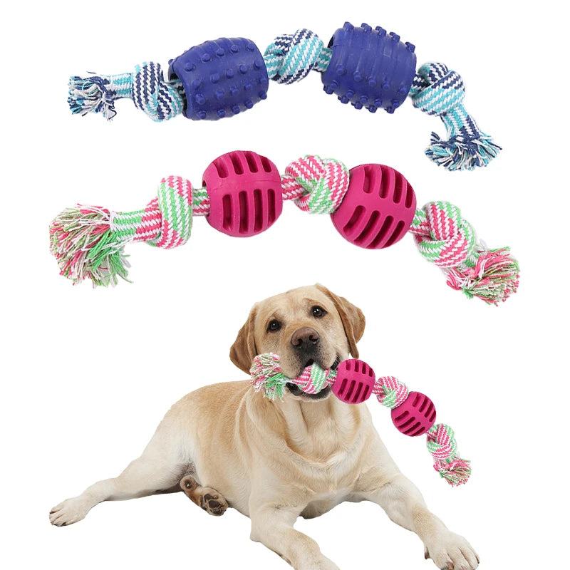 Double Knot Rope Ball Dog Toy – Cotton Chew Toy for Teeth Cleaning, Tug Play & Dental Care
