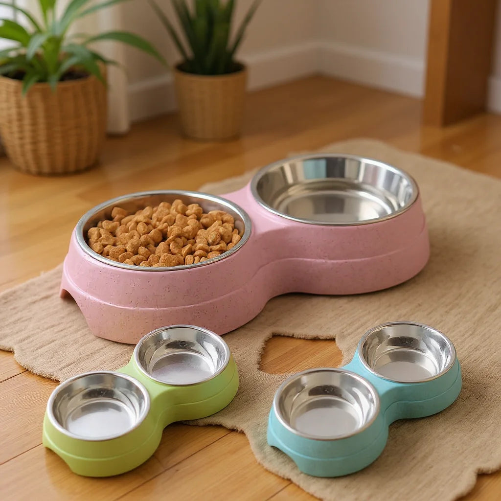 Double Stainless Steel Pet Bowls with Non-Slip Base (Food & Water)