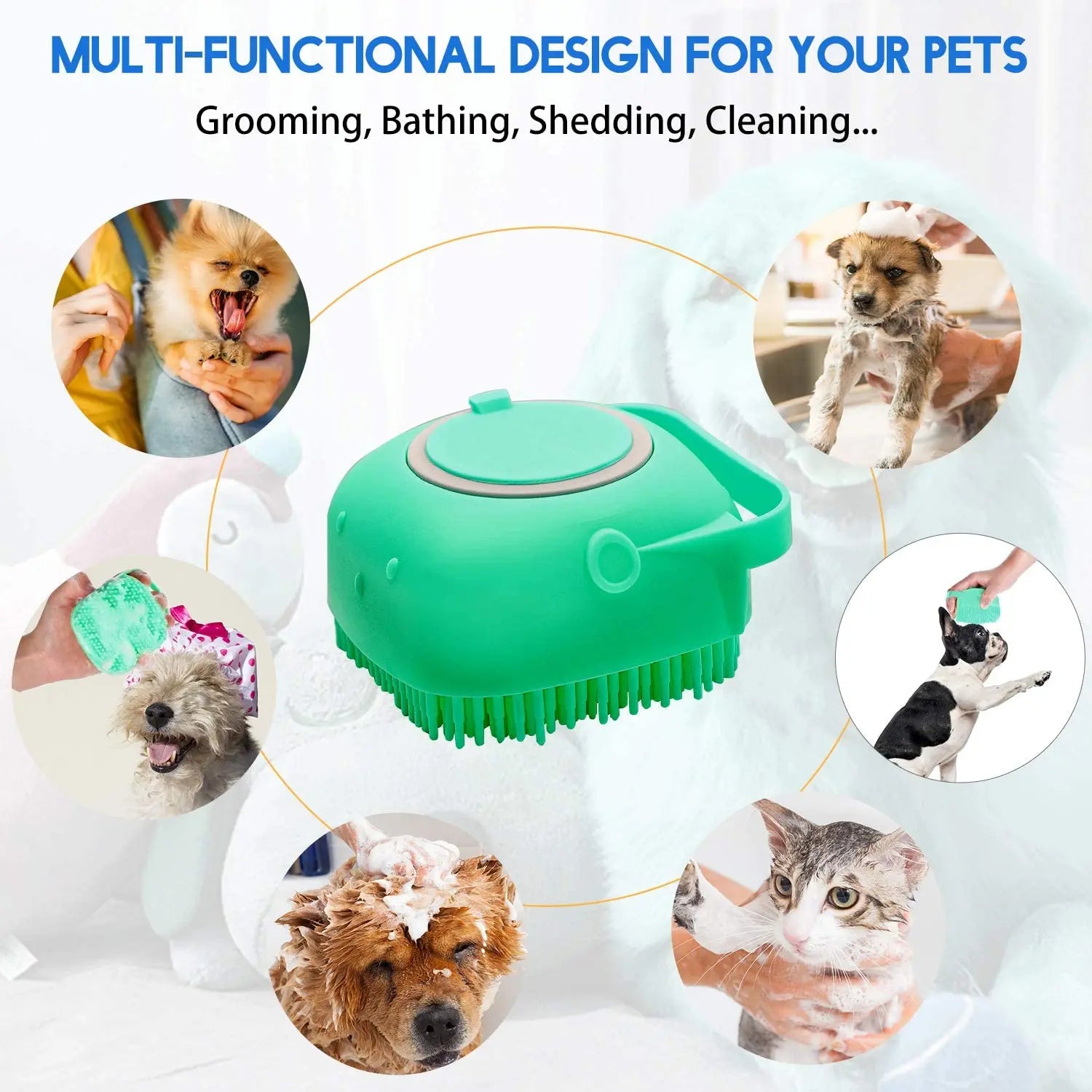 Pet Shampoo Brush 80ml | Silicone Dog & Cat Bath Massage Scrubber 2-in-1 Grooming Tool