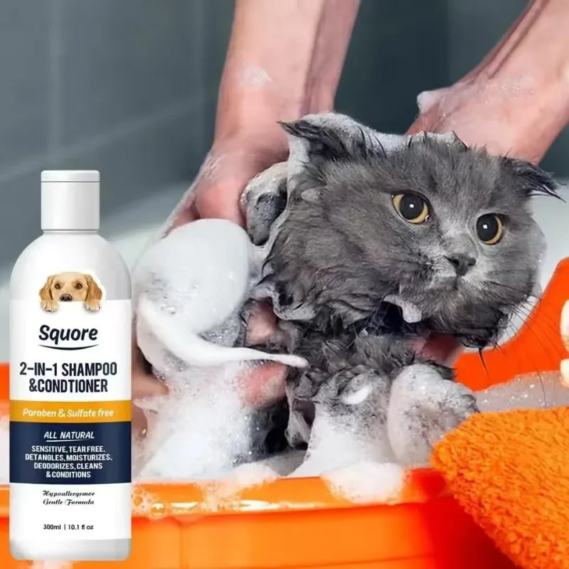 Deodorizing Pet Shampoo and Conditioner 300ml – PH Balanced Moisturizing Bath Foam for Dogs & Cats