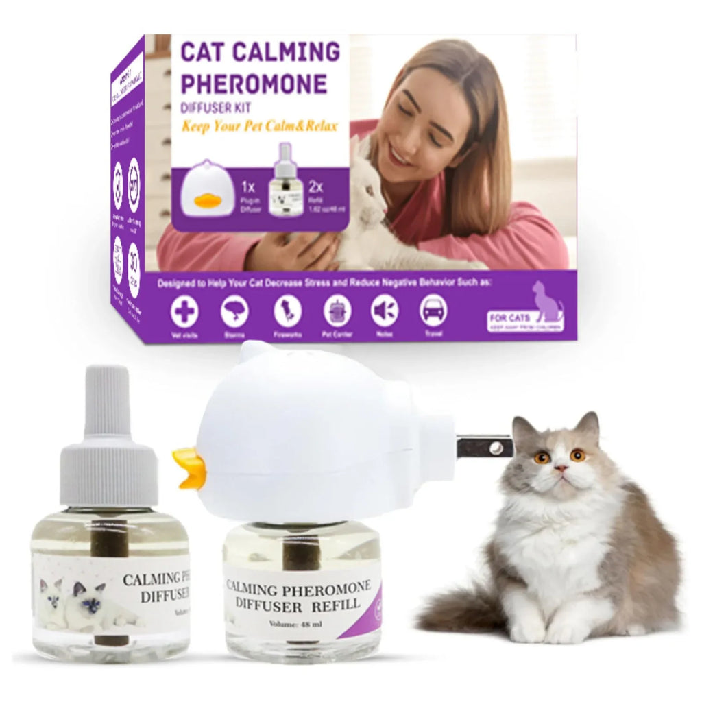 Cat Pheromone Plug-In Diffuser Kit with 30-Day Refill | Calming Stress Relief and Relaxation for Indoor Cats