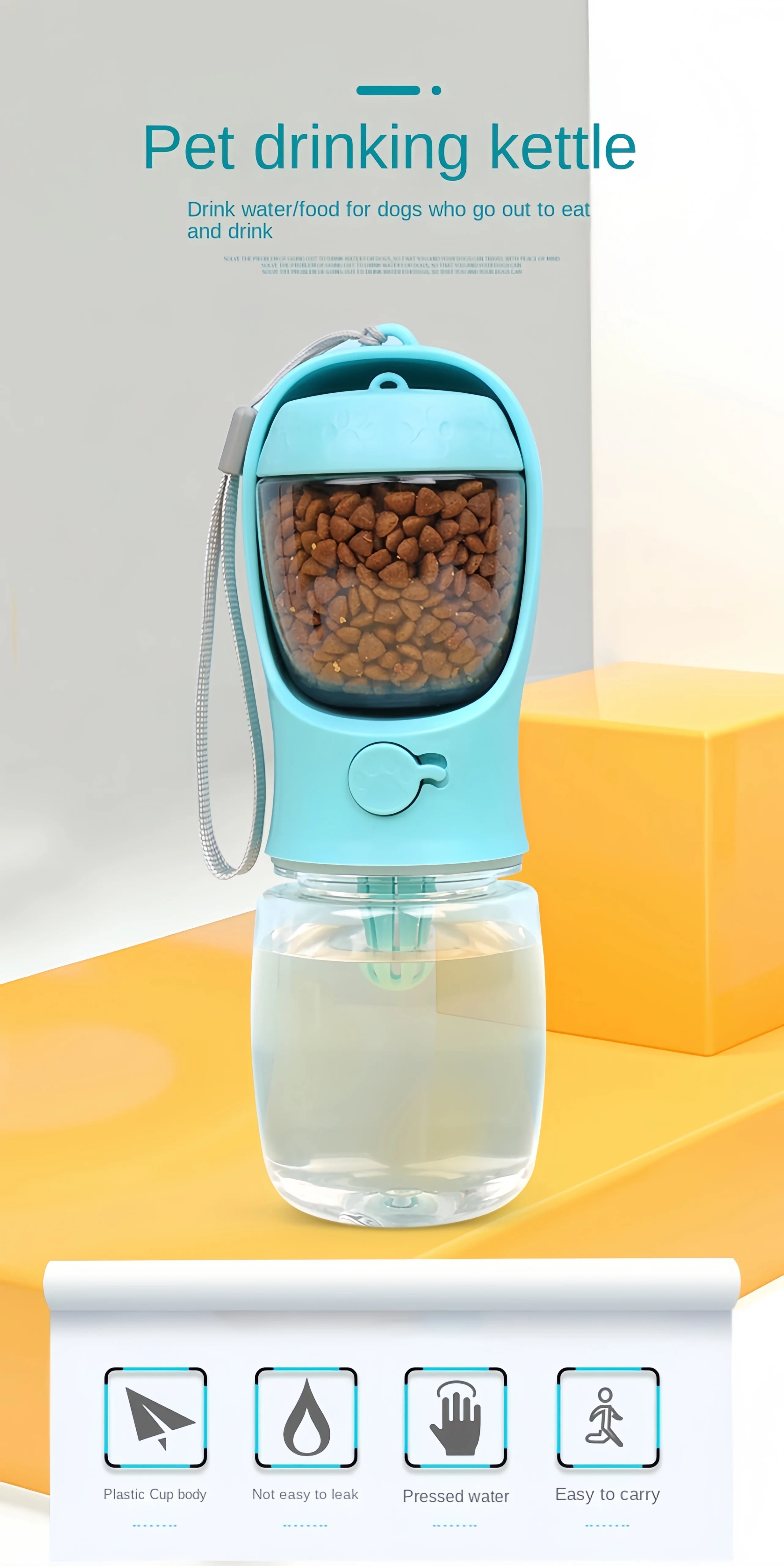 Portable Dog Water Bottle with Food Storage – Travel Feeder Bowl for Dogs & Cats