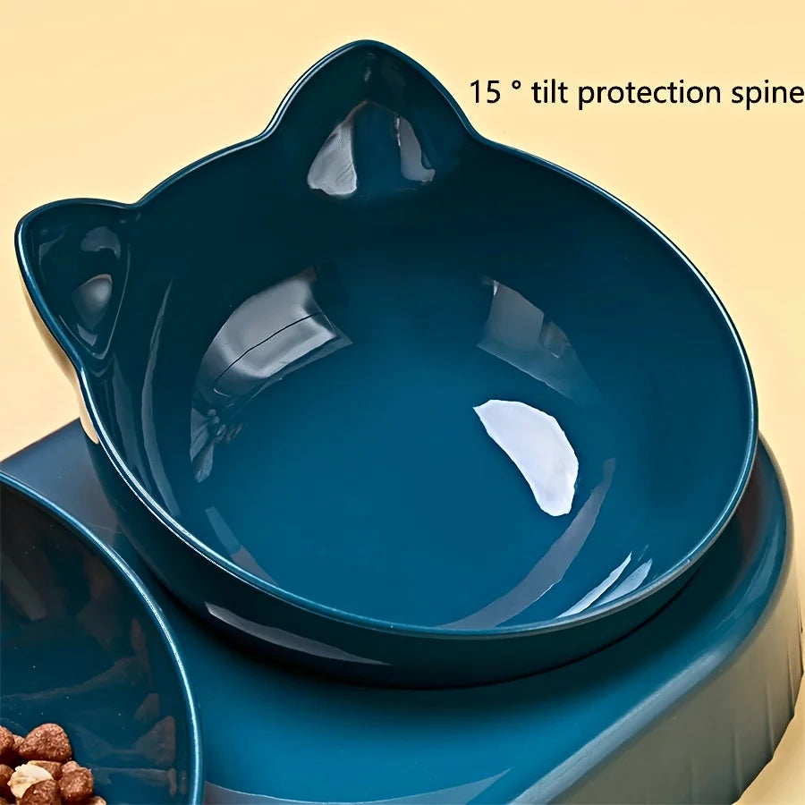 3-in-1 Tilted Cat Bowl Set with Gravity Water Feeder – Neck Protection Pet Feeding Station