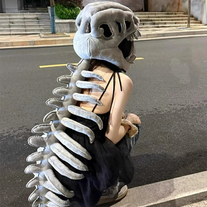 Realistic Dinosaur Skeleton Costume Set – Plush Headgear & Dress-Up Accessory