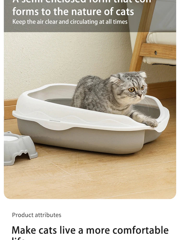 Semi-Enclosed Cat Litter Box – Large Spatter-Proof Cat Toilet with Anti-Tracking Pedal and Open Ventilation Design