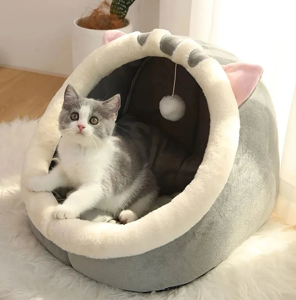 Foldable Deep Sleep Cat Bed Cave – Washable Cartoon Pet House for Cats & Small Dogs